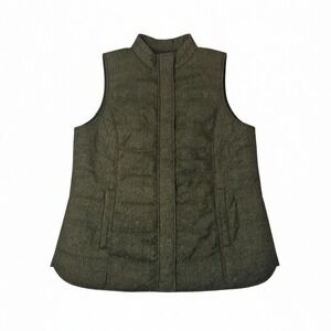 J Jill Quilted Herringbone Vest Olive Green Mock Neck Zip Front Women's Medium